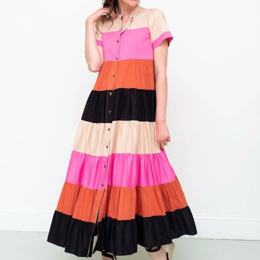 DX‎ collection by Dixie NWT SZ small tiered multi color maxi shirtdress